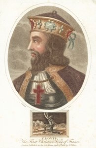 フランクスの初代キリスト教王クローヴィス1世（彩色済み彫刻 作： English School