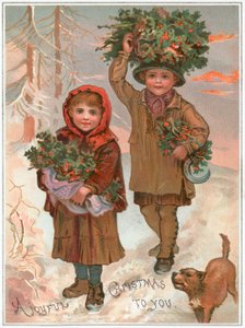 雪の中でホリーを集める、クリスマスカード 作： English School