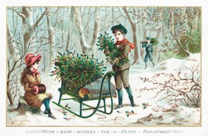 森の中でホリーを集める、クリスマスカード 作： English School