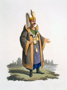 宝石と短剣を備えたヤニサリ大佐、1818年（アクアチント色） 作： English School
