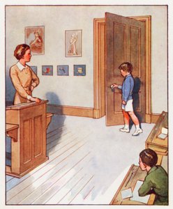 コマンドドアまで歩き、ドアを閉める（カラーリトグラフ） 作： English School