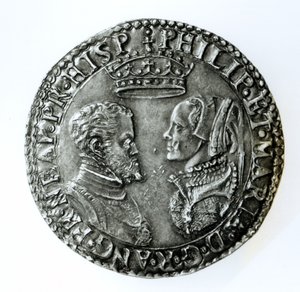 スペインのフィリップII（1527-98）とイギリスのメアリーI（1516-58）1554（シルバー）の結婚記念シリング 作： English School
