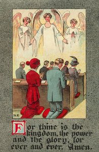 主の祈りを唱える会衆（カラーリトグラフ 作： English School