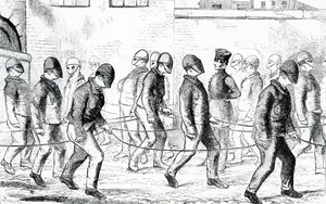 ヘンリーメイヒューとジョンビニーによる「ロンドンの刑務所刑務所と刑務所生活の場面」（1862年）から、ペントンビル刑務所で運動している囚人 作： English School