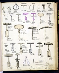 国内製品および付属品の貿易カタログからのコークスクリュー、c.1890-1910 作： English School