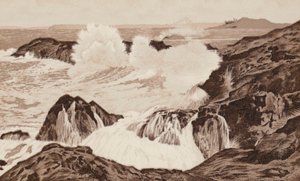 コーンウォール: At Clodgey Point, St Ives (litho) 作： English School