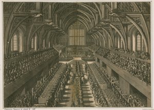 ジェームズ2世の戴冠式の宴会、1685年、ロンドン、ウェストミンスターホール 作： English School