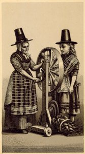 ウェールズの衣装: Spinning Genny (litho) 作： English School