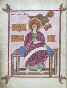 Cott Nero DIV f.209v 彼のシンボルを持つ聖ヨハネ、リンディスファーン福音書、710-721 (ベラム)