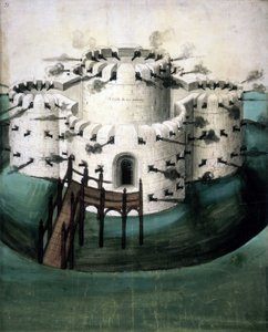 Cotton Augustus I i f.21、Walmer と Sundown Castles のデザイン (「A Castle for the Downes」) 作： English School