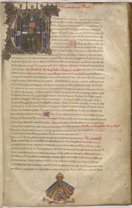コットン ネロ D. VI f.4 照明付きのイニシャル「E」はイングランド王エドワード 3 世を表しています 作： English School