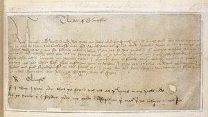 Cotton Vespasian MS F III f.19 ジョン・セイ卿へのリチャードの最初の現存する手紙 作： English School