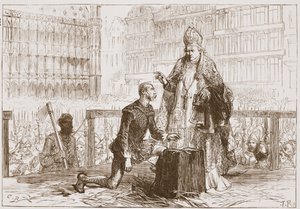 処刑前の足場にいるエグモント伯爵、ジェームズ エイトケン ワイリー (1808-1890) による「プロテスタントの歴史」のイラスト、パブ。 1878年（彫刻） 作： English School