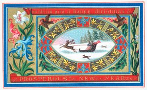 花、クリスマスカードに囲まれたそりのカップル 作： English School