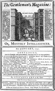 1731年1月に発行されたThe Gentlemans Magazineの初版の表紙 作： English School
