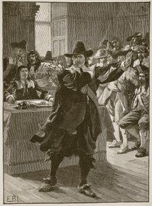 クロムウェルが最後に長い議会を演説、イングランドのカッセルズイラストレイテッドヒストリーからのイラスト（セピア写真） 作： English School