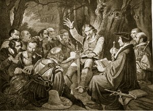 ダンバーの戦いの前のクロムウェル、1650年、イギリス国民のハチンソン物語のイラスト、1923年頃 作： English School