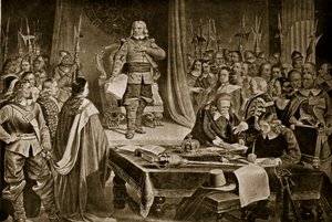 クロムウェルが王冠を拒否した、イギリス国民のハチンソン物語のイラスト、1923年頃 作： English School