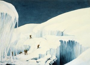 上昇の物語からチャールズ・フェローズ（1799年-1860年）によってモンブランの頂上に峡谷を渡る、1827年公開