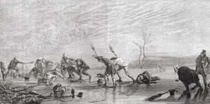 19世紀のカーリング、「ペンと鉛筆で描かれたスコットランドの絵」、サミュエルG.グリーン著、1886年に発行（リソ） 作： English School