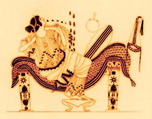 ダナエと黄金のシャワー、JEハリソンとDSマコールによる「ギリシャの花瓶の絵画」のイラスト、1894年公開 作： English School