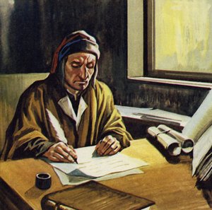 ダンテはほとんどの時間を「神の喜劇」の執筆に費やしました 作： English School
