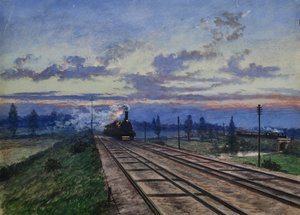 レディング近くの夜明け、1870（紙にトイレ） 作： English School