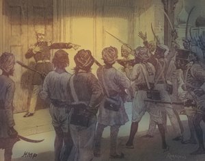 マインポリーの宝物庫を守るデ・カンツォウ（『カッセルのイングランド史』より 作： English School