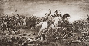 1920年に出版されたHGウェルズの「歴史のあらまし」第2巻のイラスト「グスタフアドルフの死」 作： English School