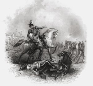 1868年に出版された「インディアン反乱の歴史」からのヘンリーモンゴメリーローレンス卿の死 作： English School