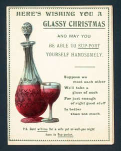 デカンターと赤ワインのグラス、クリスマスカード 作： English School