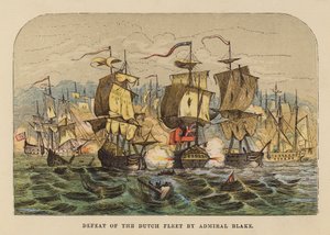 ブレイク提督によるオランダ艦隊の敗北（カラー版画） 作： English School