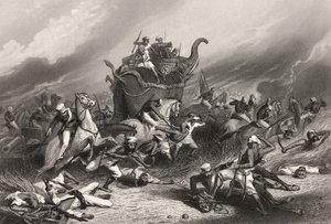 1858年に出版された「インディアン反乱の歴史」による、1858年4月1日のローズ将軍によるジャンシの前のパイシュワス軍の敗北