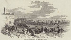 ケープタウンからイギリスへ向かう使節団の出発（版画 作： English School