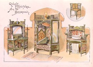 寝室のための趣のある家具」のデザイン、1897年8月発行の「The Cabinet Maker」のイラスト（プリント 作： English School