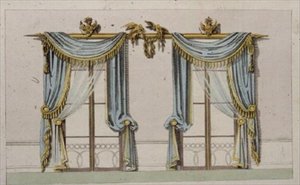 窓のカーテンのデザイン、アッカーマンの芸術のリポジトリ（1814年発行）のプレート64（カラーリトグラフ