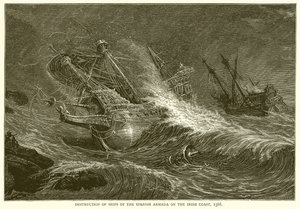 1588年のアイルランド海岸におけるスペイン艦隊の船の破壊 作： English School