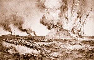 1915年3月14日、1914年から19年までのフェルナンデス沖のドレスデンの破壊 作： English School