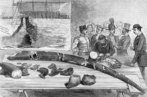 1882年1月21日、イラストレイテッドロンドンニュースからトスカーナのレグホーンで化石遺跡を発見 作： English School