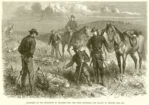 インディアンに驚かされ殺された兵士の骨格の発見（1867年6月） 作： English School