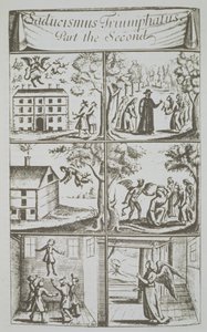 19世紀後半に出版されたマジックの歴史で使用された、ジョセフグランビル、ロンドン1681年のサダムジスムストライアンファタスパートIIのイラストのコピー、悪魔の多様な症状 作： English School