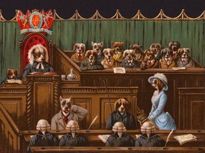 法廷シーンの犬（クロモリト） 作： 英語学校