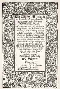 W. Farmerによる1587年のダブルアルマナック（共通および新規）と1587年のダブリンの予測、WatkinsおよびRobertsによる印刷、1587 作： English School