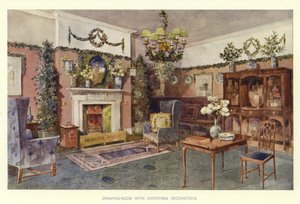 クリスマスの装飾が施された応接室 作： English School