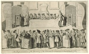 1763年のギルドホールでの州宝くじの抽選 作： English School