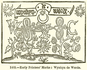 初期のプリンターマーク：Wynkyn de Worde 作： English School