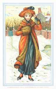 雪の中でエレガントな女性、クリスマスカード 作： English School