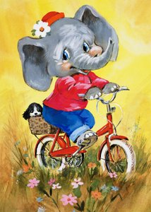 自転車で象