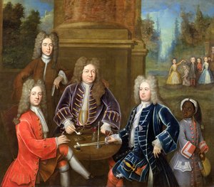 エリフイェール（1648〜1721年）デボンシャーの2番目の公爵、ジェームズキャベンディッシュ卿、タンスタル氏とページ、1708年頃 作： English School