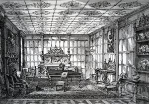1872年10月1日、The House-Furnisher＆Decoratorに掲載されたElizabethanダイニングルーム 作： English School